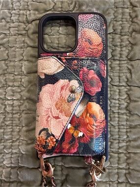 BANDOLIER Rae Ceci Noir Floral iPhone 16 Pro Max Crossbody Wallet Chain